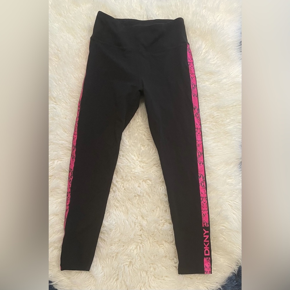 DKNY Black Leggings with Pink Side Stripe
